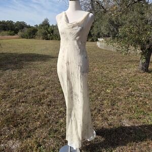 Emanuel Ungaro Dress Womens 4 White Silk Floral Maxi Cowl Neck Gown Evening Y2k